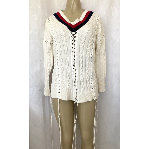 Alexander Wang Cricket Cable Knit Pullover Flights Lace Up Sweater White… - Picture 4 of 16